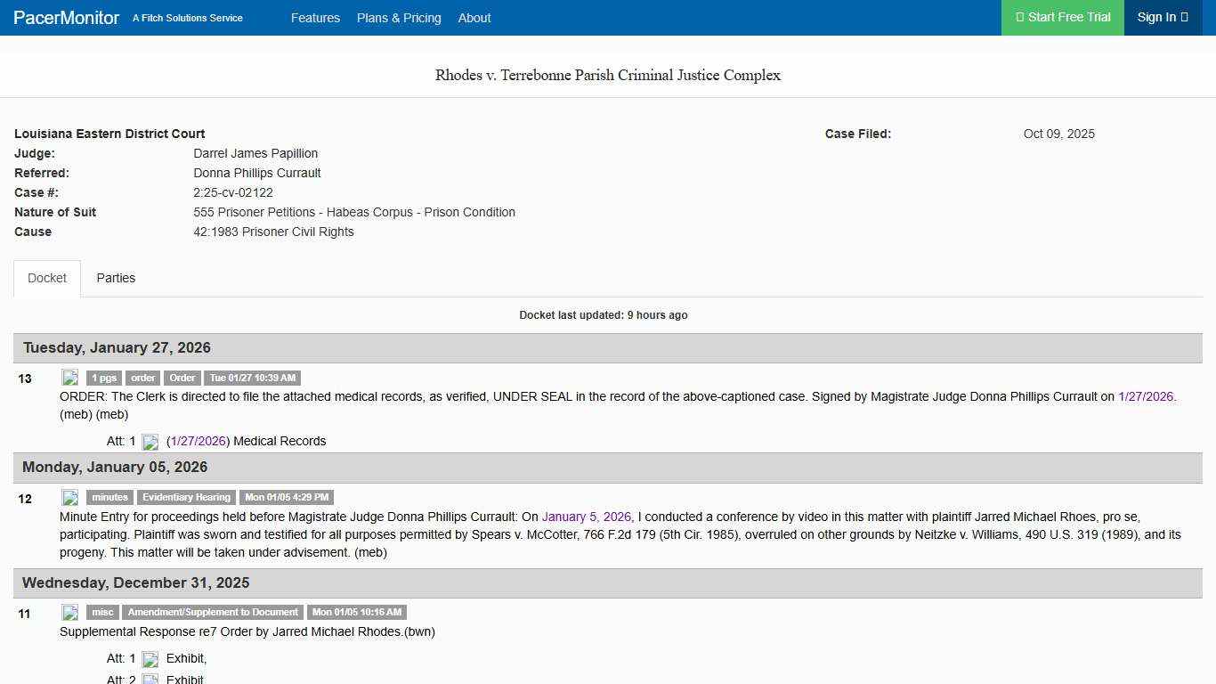 Rhodes v. Terrebonne Parish Criminal Justice Complex (2:25-cv-02122), Louisiana Eastern District Court